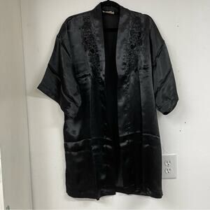 Diana Hand Embroidered Black Silk Open Front Kimono Womens Cardigan Womens S